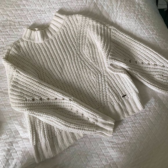 White Mock Neck Chenille Knit Sweater - Picture 1 of 4